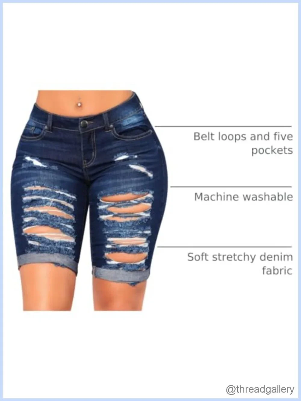Women's Distressed Ripped Stretch Denim Jean Shorts Mid Rise Bermuda Summer